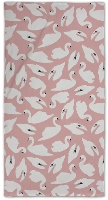 Badehåndklæde - Med hvide svaner - 70x140 cm - 100% Bomuld